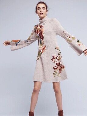 💫Anthropologie KNITTED & KNOTTED petals Swing Dress! BOHO Sequins Knit Festival